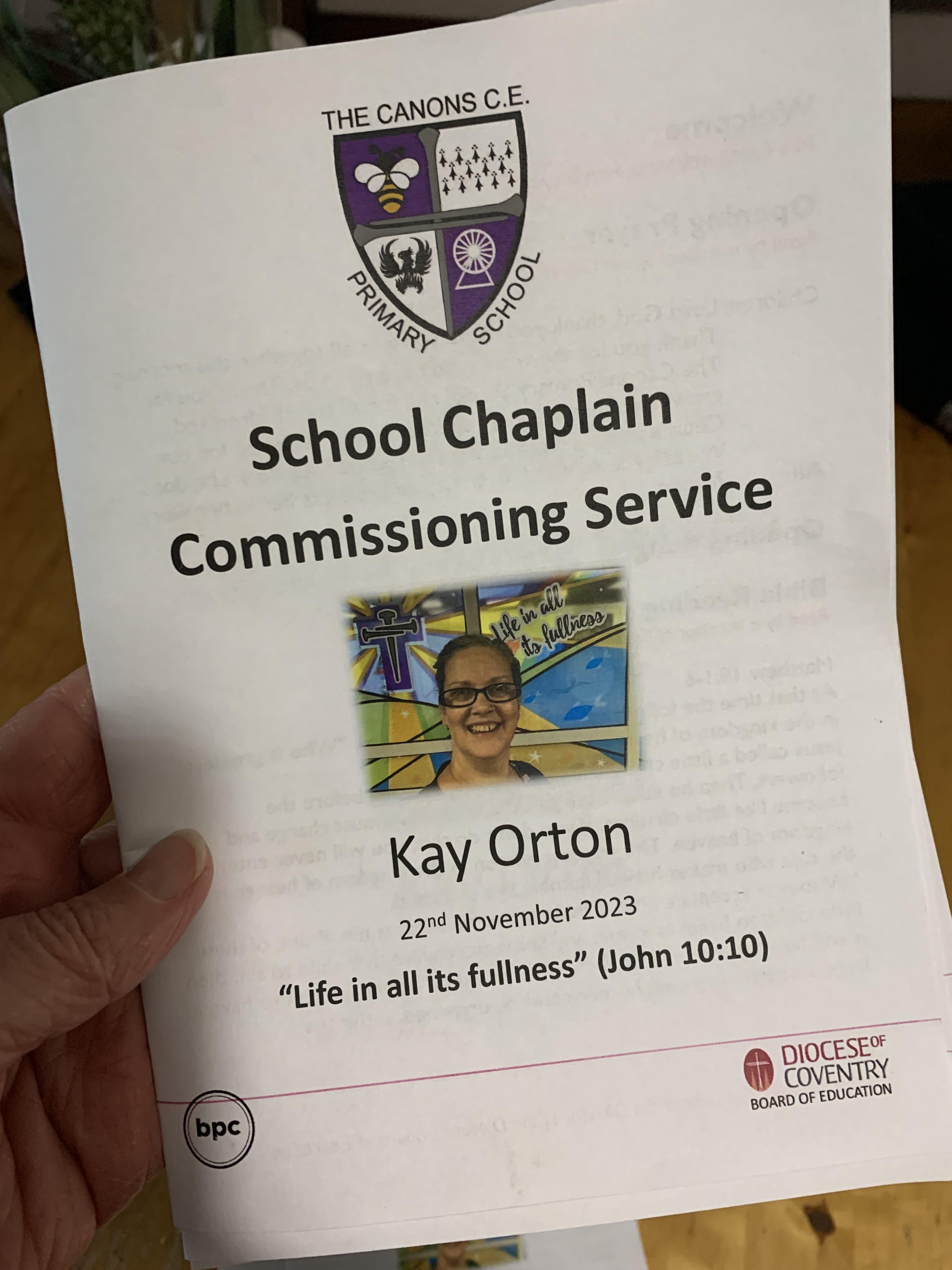 Kay Orton, our School Chaplain